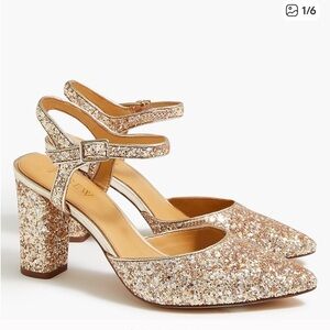 J. Crew Glitter pointy-toe heels in gold size 10.5 party shoes